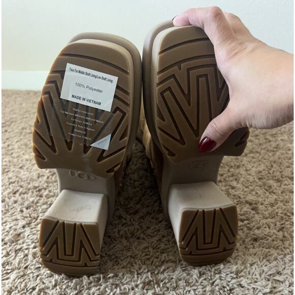 NEW UGG Heights Platform Xtra Tall Boots 8 Chestnut Suede Shearling Chunky Heel - Picture 5 of 12